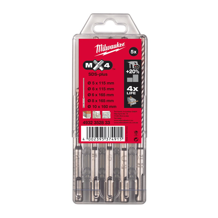 Milwaukee MX4 5.6/115 Bohrer-Set; 6,8/165; 10/160 (5 Stück)